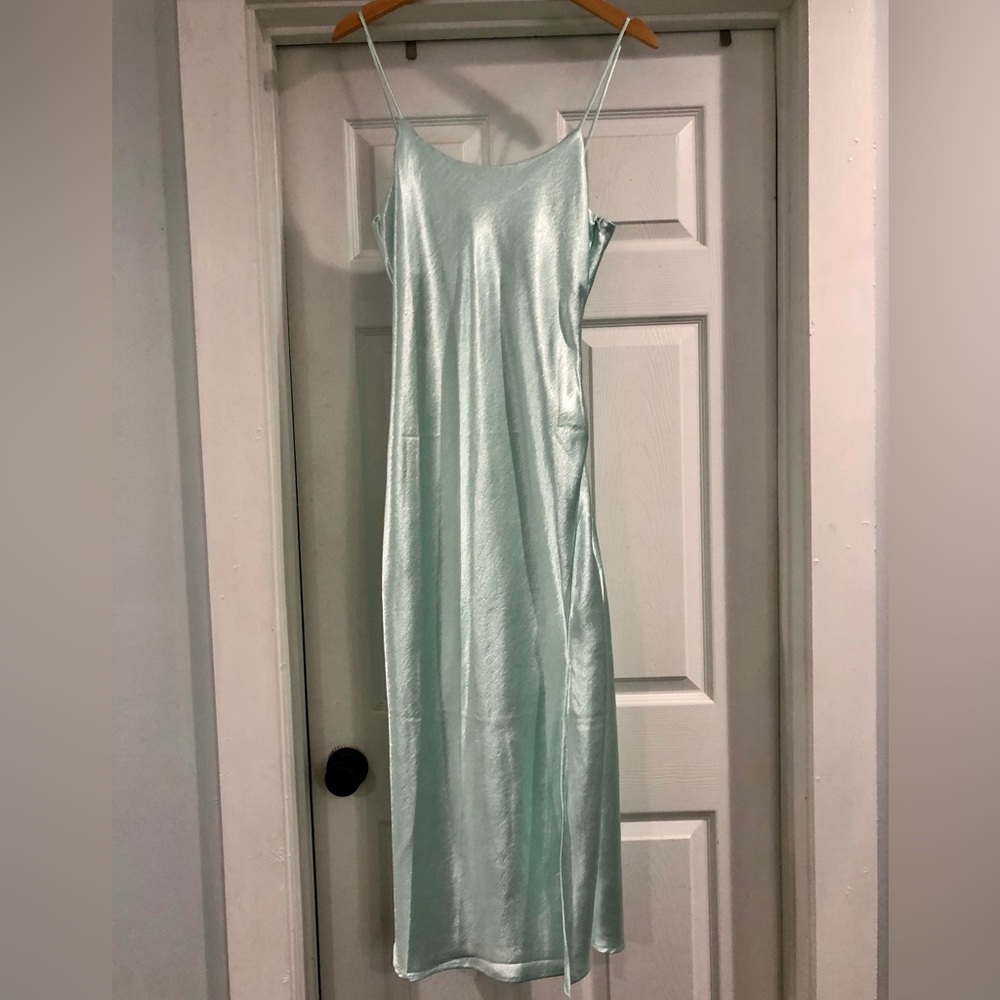 Double Zero Blue Satin Maxi Dress